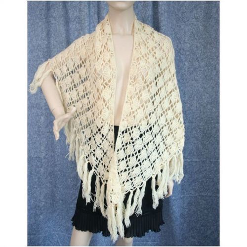 Hand Made Vintage 1970 Cream Crochet Shawl Cape One Size