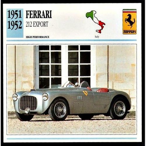 1951 to 1952 Ferrari 212 Export Classic Car Photograph and Information Maxi Card