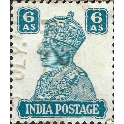 INDIA, King George VI, Imperial Crown of India, turquoise 1941, 6anna