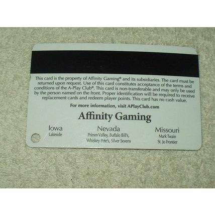 affinity gaming A-play club casino players card 7 locations collectible card