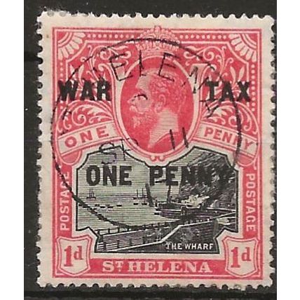 St Helena 1916 SG87 1d + 1d Black & Scarlet WAR TAX Fine Used .