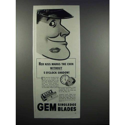 1942 Gem Singledge Blades Ad - Her Kiss Marks