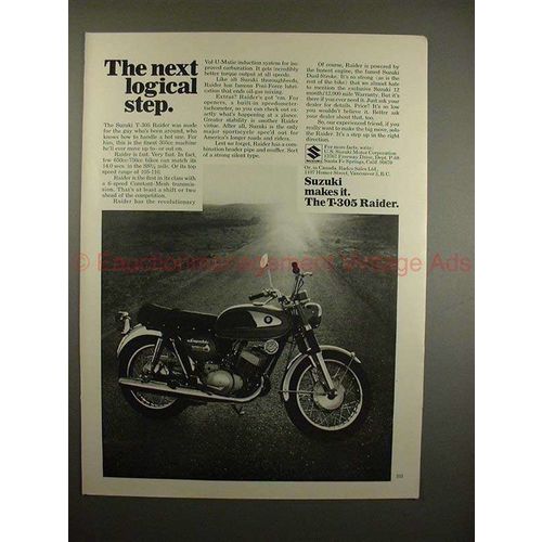 1968 Suzuki T-305 Raider Motorcycle Ad - Logical Step!!