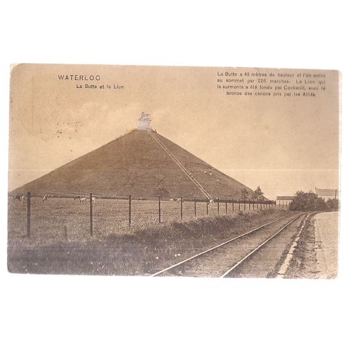 LA BUTTE ET LA LION, WATERLOO, BELGIUM used vintage postcard 1909 postmark