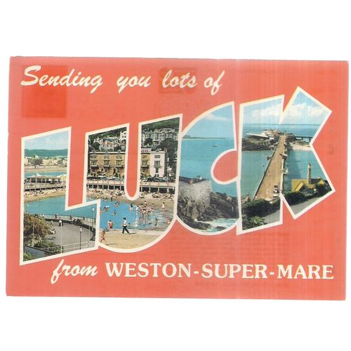 LOTS OF LUCK, WESTON-SUPER-MARE, SOMERSET used postcard 1986 postmark =