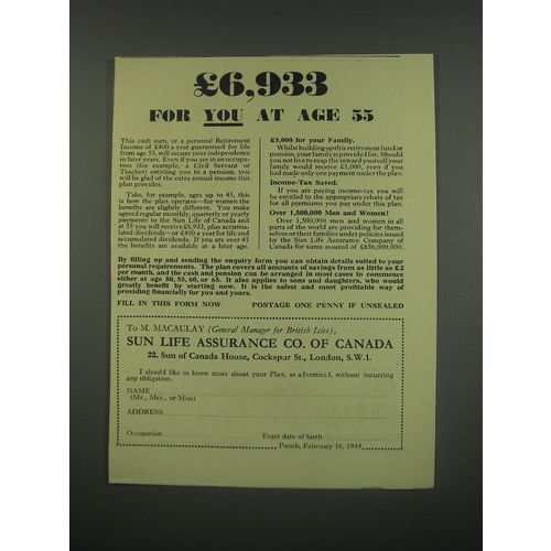 1949 Sun Life Assurance Co. of Canada Ad - £6,933 for you at age 55