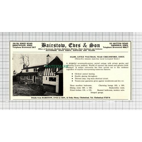 C2545) Little Waltham Nr Chelmsford Essex House Sale Advert - 1966 Clip