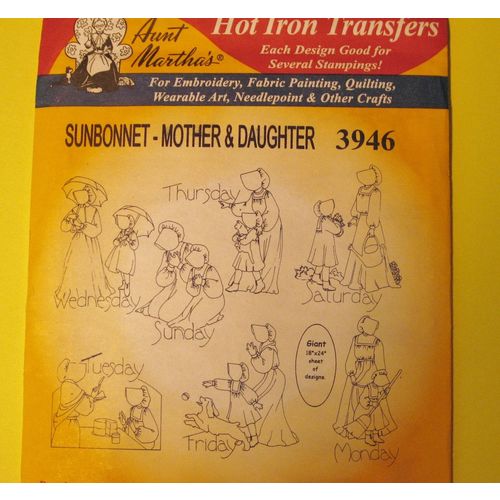 Aunt Martha's Iron Transfer 3946 Sunbonnet Mother Daughter Crafting Embroidery