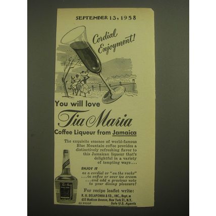 1958 Tia Maria Coffee Liqueur Ad - Cordial Enjoyment