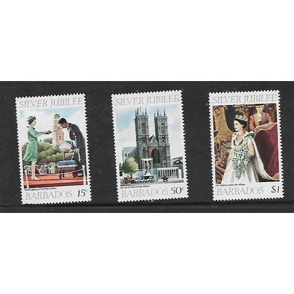 BARBADOS 1977 SILVER JUBILEE SET 3 VALS SG 574 / 576 M MINT
