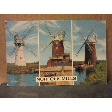 multiview, NORFOLK MILLS used postcard by J. Salmon 1974 pm windmills =