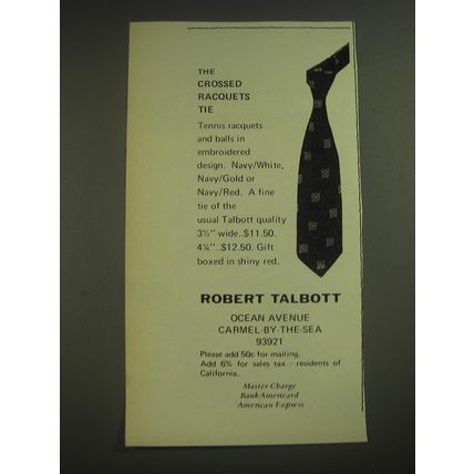 1974 Robert Talbott Crossed Racquets Tie Advertisement