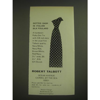 1974 Robert Talbott Polka Dot Tie Ad - Dotted dash in Italian silk foulard