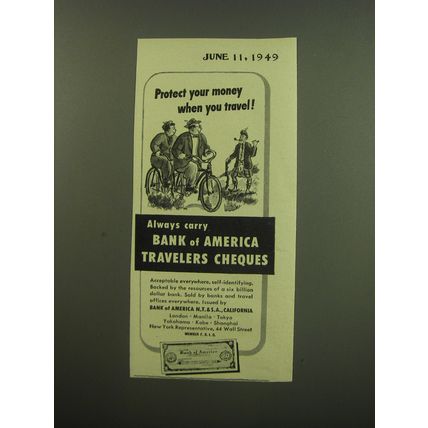 1949 Bank of America Travelers Cheques Advertisement - Protect your money