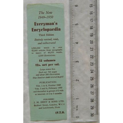 1949-50 flyer / bookmark - Everyman's Encyclopaedia, 3rd edition