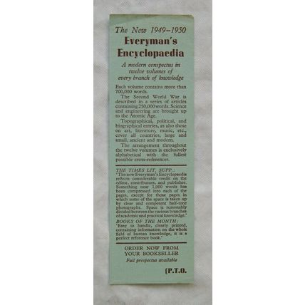 1949-50 flyer / bookmark - Everyman's Encyclopaedia, 3rd edition