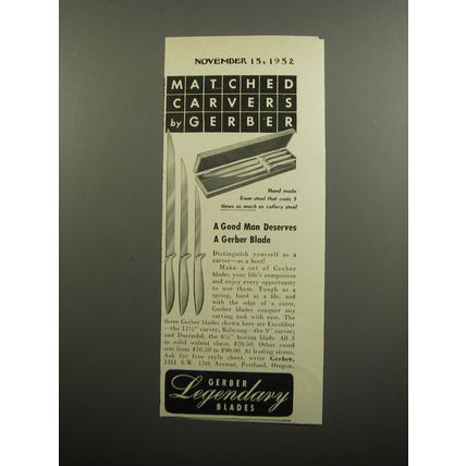 1952 Gerber Knives Advertisement - Excalibur, Balmung and Durendal
