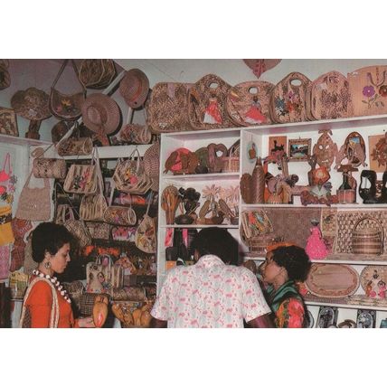 Buying African Masks in Roseau Shop Dominica Postcard