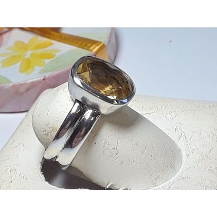 Estate 3.5ct Natural Cushion Cut Citrine Bezel Sterling 925 dual shank Ring17806