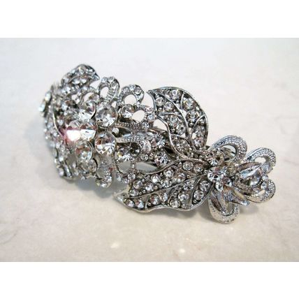 Silver flower shaped crystal hair barrette clip bridal clip bridal barrette