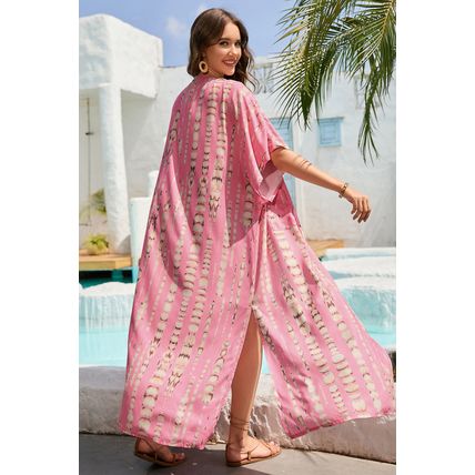 Pink Bohemian Tie Dye Oversize Long Kimono