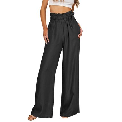 Black High Waist Pocketed Wide Leg Tencel Jeans