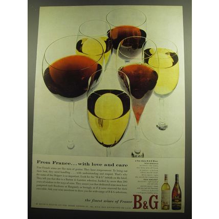 1958 B&G Barton & Guestier Wine Ad - From France.. with love and care