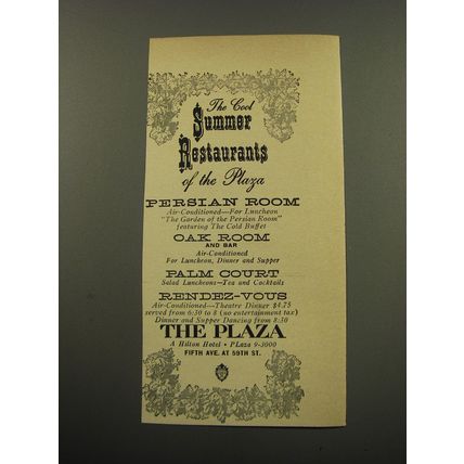 1959 The Plaza Hotel Ad - The cool Summer restaurants of the Plaza