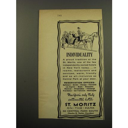 1959 St. Moritz On-The-Park Hotel Advertisement - Individuality