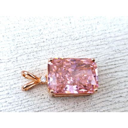 8ct Pink Cubic Zirconia Radiant Cut Pendant 14k Rose Gold Overlay 925 Silver