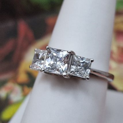 3ct Princess Cut Trilogy Ring Sz S½ Made With Swarovski Zirconia Plat 925 Silver
