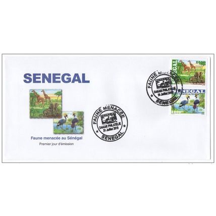 Sénégal 2015 FDC enveloppe 1er jour Faune Animaux Menacés éléphant Oiseau Girafe