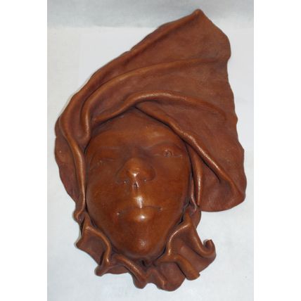 Haitian Brown Leather Woman Lady Head Face Sculpture 3D Water God