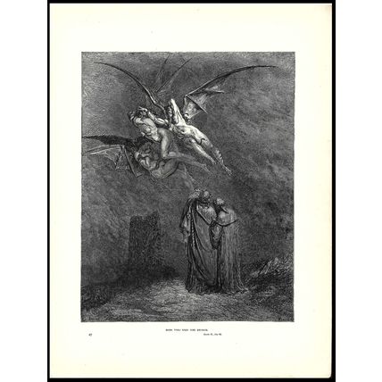 VIRGIL POINTING OUT THE ERINYES - INFERNO 1903 Gustave Doré ANTIQUE ENGRAVING