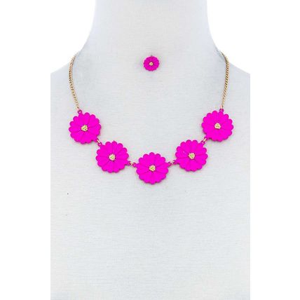 Fashion Cute Multi Tender Flower Necklace And Earring Set