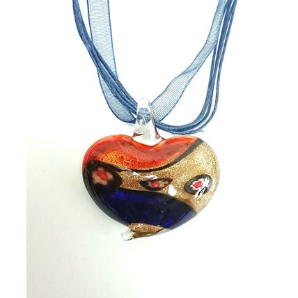 Heart Murano Glass Lampwork Blue Gold Green Red Pendant Necklace Gift Boxed