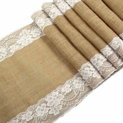 30cmx275cm Vintage Rustic Burlap Hessian & Lace Table Runners Wedding Decoration
