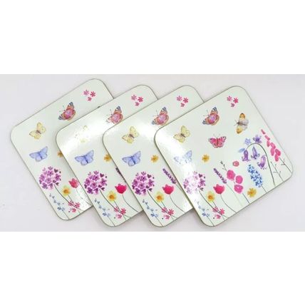 Butterfly Garden Coasters Lamianted Cork Set of 4 Gift Home Decor Drink Beverage