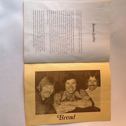 David Gates The Sound of BREAD UK Tour 1974 Concert Programme GC RARE