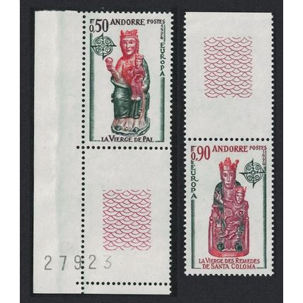Andorra Fr. Church Sculptures Europa CEPT 2v Bottom Coin Margins 1974 MNH