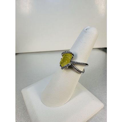 Ring Bomb Party Sz6 RBP Yellow Ice Crystal Gem Split Rhodium Pl Costume Jewelry