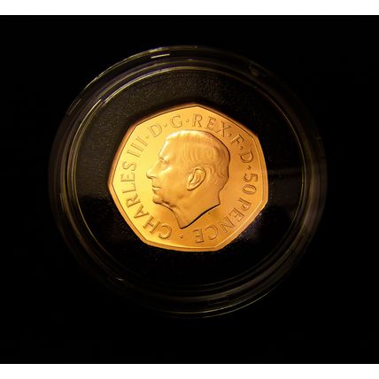 2022 Charles lll 50P GOLD MINT PROOF 1st Portrait with 1953 Coronation Reverse