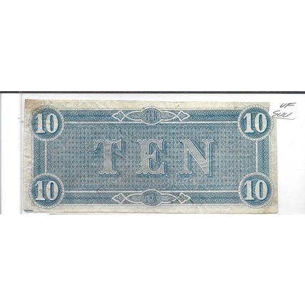 1864 Confederate $10.00 VF/XF