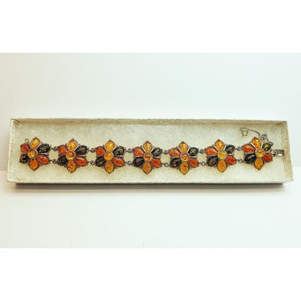 Vintage Polish Valerio 925 Sterling Silver Baltic Amber Chunky Flower Bracelet