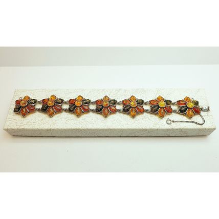 Vintage Polish Valerio 925 Sterling Silver Baltic Amber Chunky Flower Bracelet