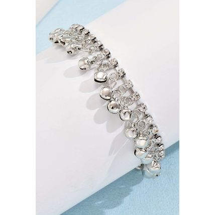 Silvery Fringed Bell Rhinestone Chain Anklet