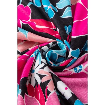 Pink Floral V Neck Roll Tab Sleeve Blouse