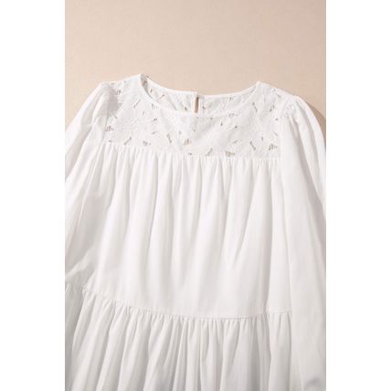 White Floral Lace Patchwork Bracelet Sleeve Tiered Mini Dress