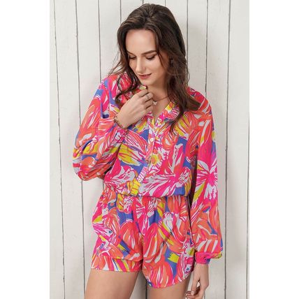 Multicolor Bold Graffiti Print Shirt Button Romper
