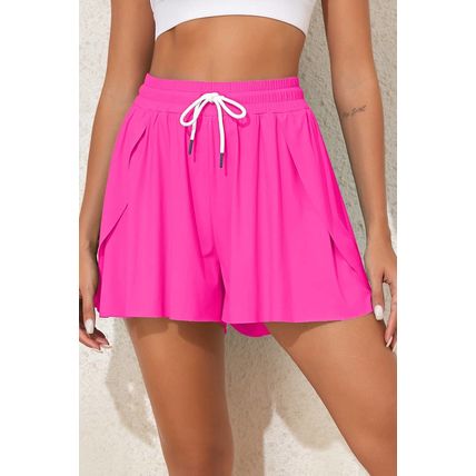 Rose Red Drawstring Elastic Waist Lined Ruffle Shorts Bikini Bottom